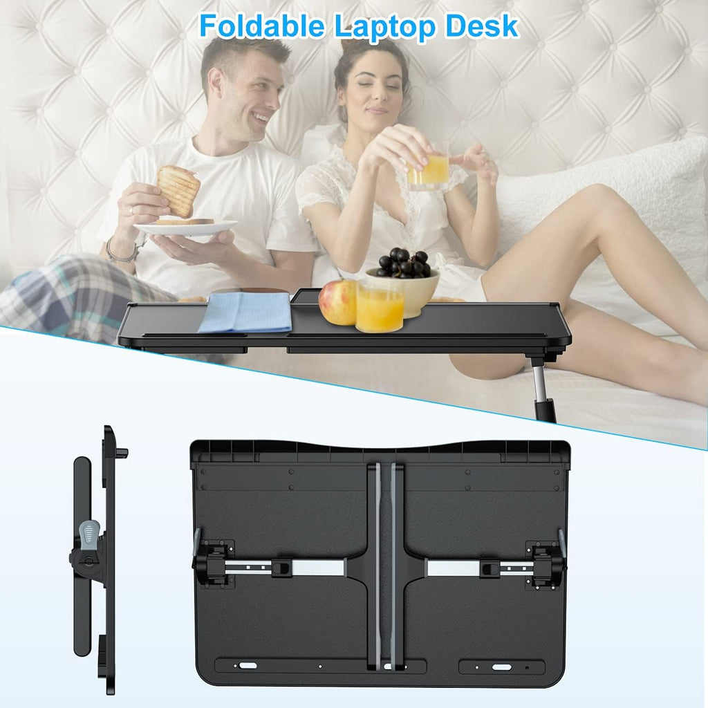 Laptop Bed Tray Desk, Adjustable PVC Leather Bed Table, Portable Laptop Stand with Foldable Legs for Bed Sofa Couch Floor (No Drawer,Black)