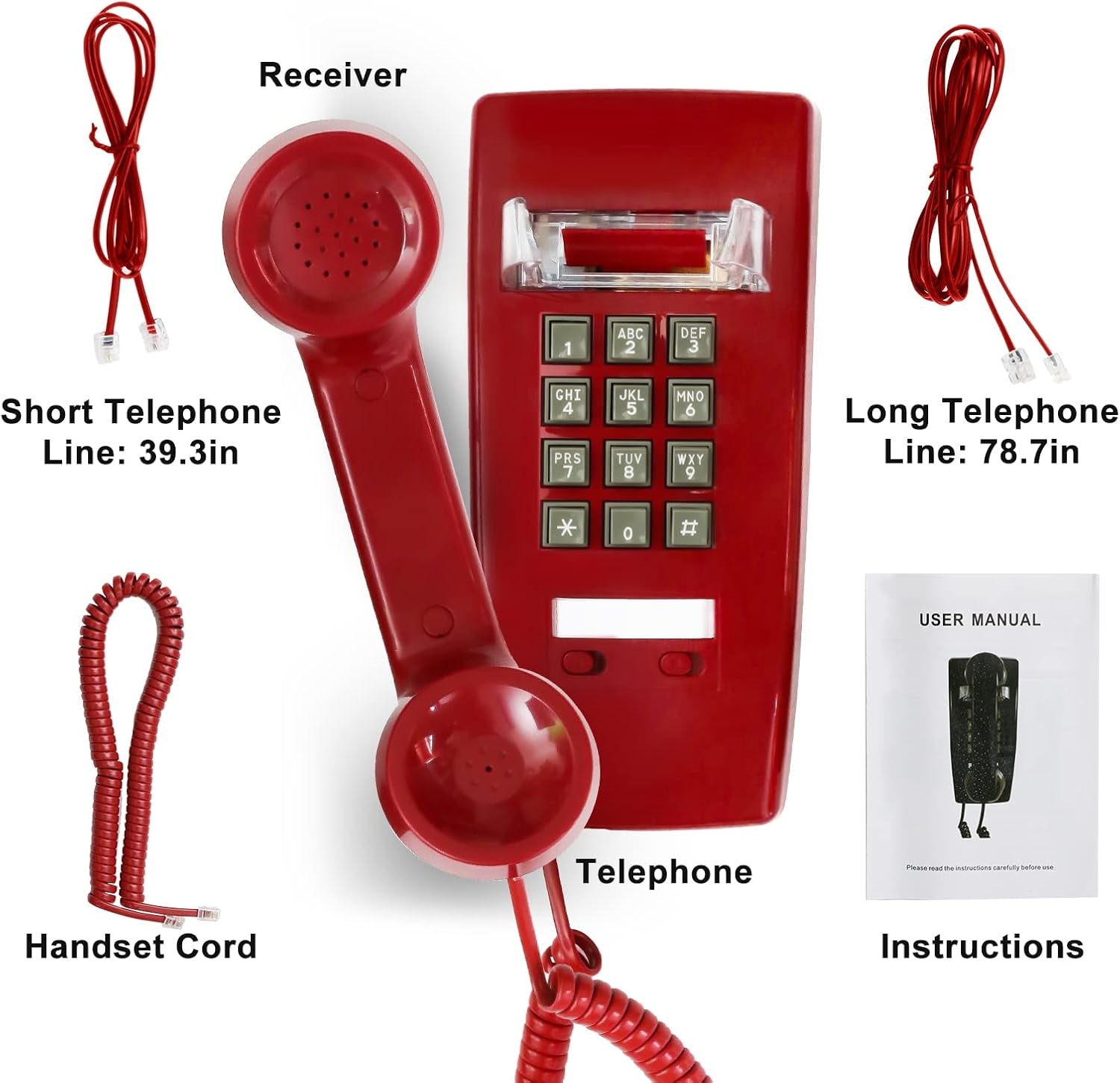Retro Wall Mount Phone with Loud Mechanical Ringer Vintage Wall Phones for Landl