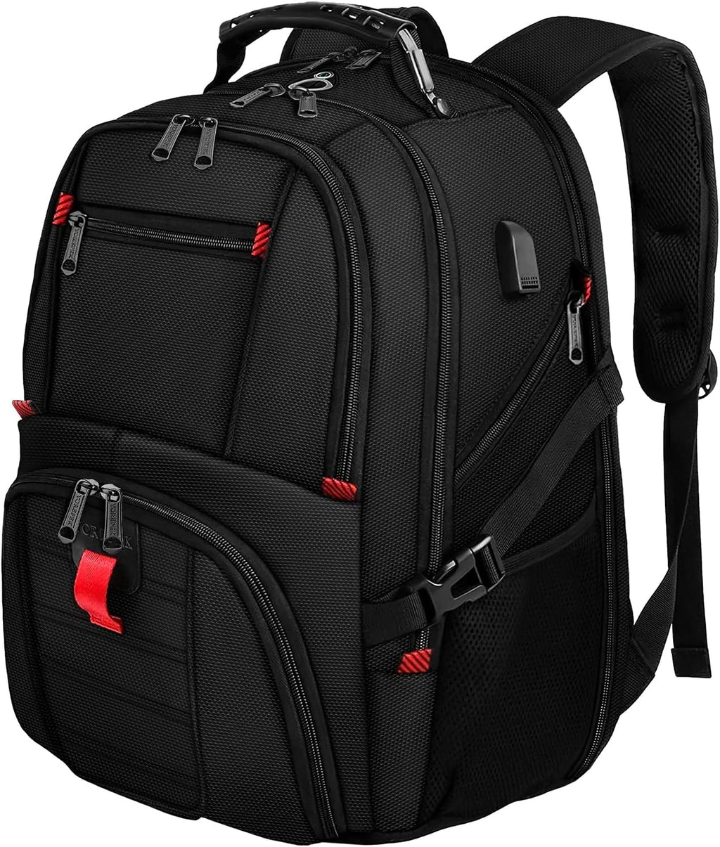 Large Backpack for Men, Extra Large Laptop Backpacks for Men Women, Water Resistant Travel Backpack Airline Approved Business Work Bag with USB Charging Port Fits 17 Inch Computer, Black