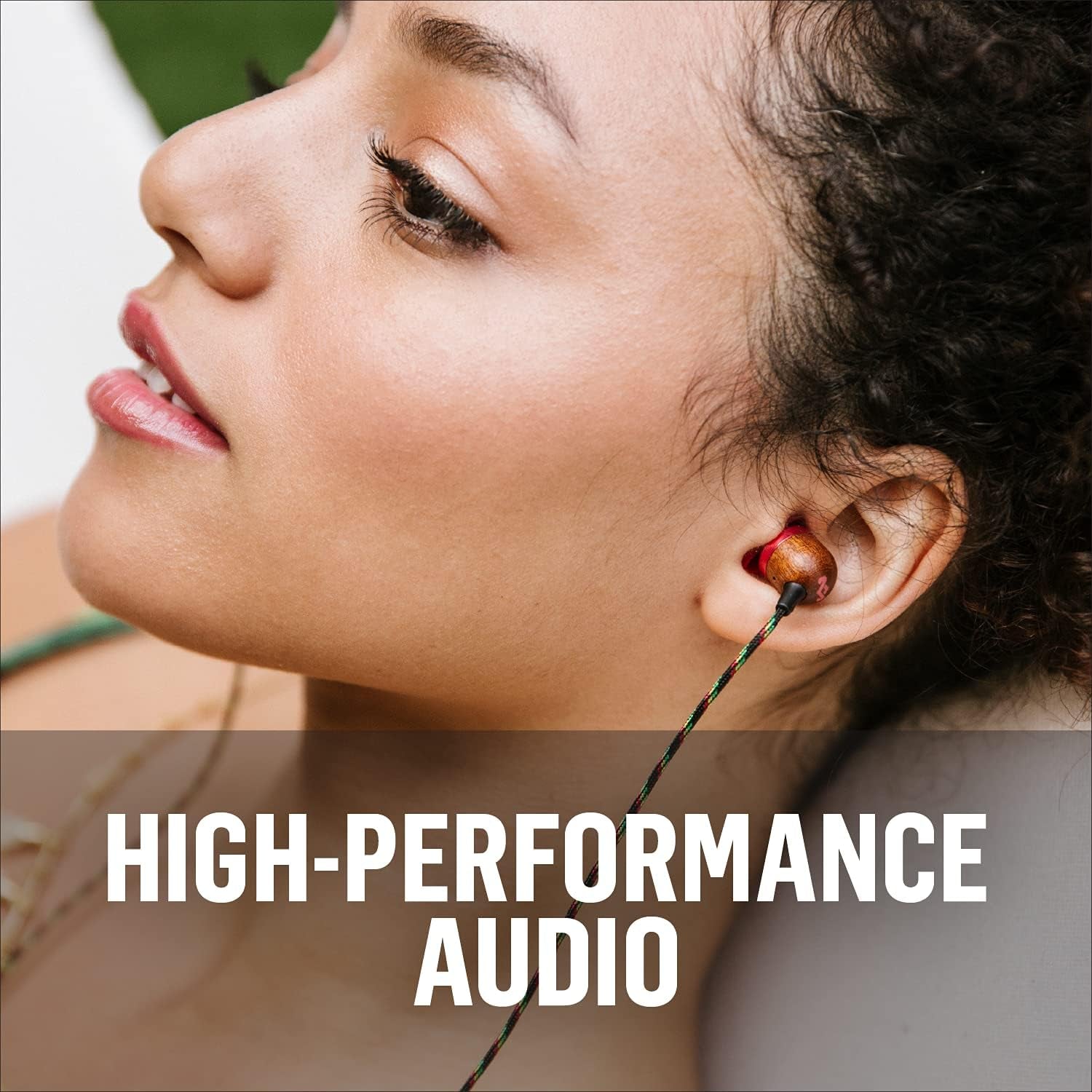 Smile Jamaica: Wired Earphones with Microphone, Noise Isolating Design, and Sustainable Materials (Rasta)