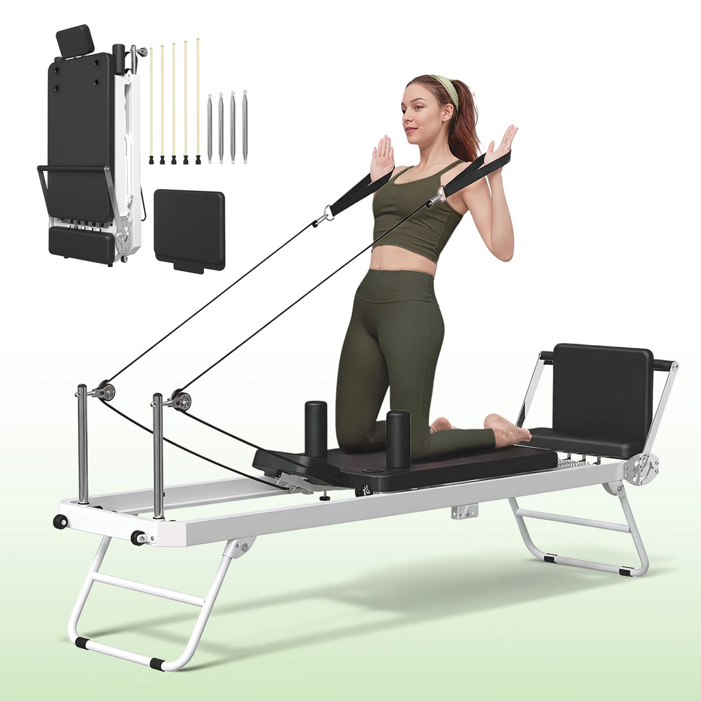 Foldable Pilates Equipment for Home Workouts,Balanced Body Pilates Reformer Machine for Home and Gym, Pilates Exercise Equipment with Jump Board, Additional 4 Springs