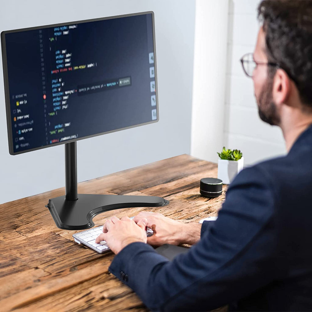 Single Monitor Stand for 13-32 Inch Computer Screens, Freestanding Single Monitors Arm Desk Mount, Universal VESA Monitor Mount 75X75/100X100Mm, Adjustable Height and Angle, (MF001), Black