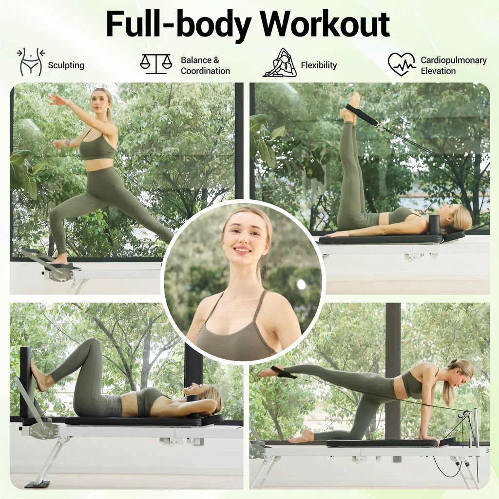 Foldable Pilates Equipment for Home Workouts,Balanced Body Pilates Reformer Machine for Home and Gym, Pilates Exercise Equipment with Jump Board, Additional 4 Springs