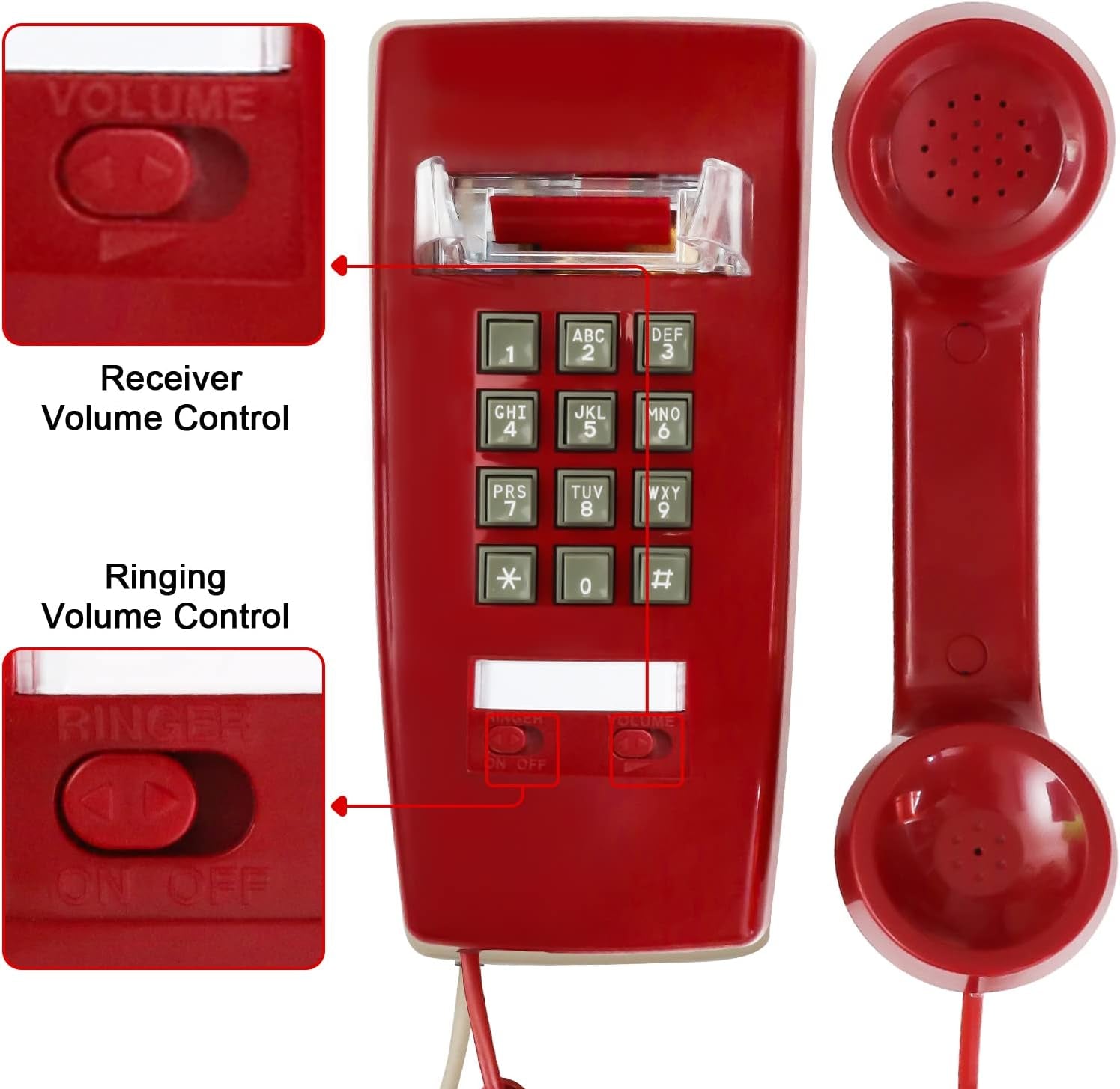 Retro Wall Mount Phone with Loud Mechanical Ringer Vintage Wall Phones for Landl