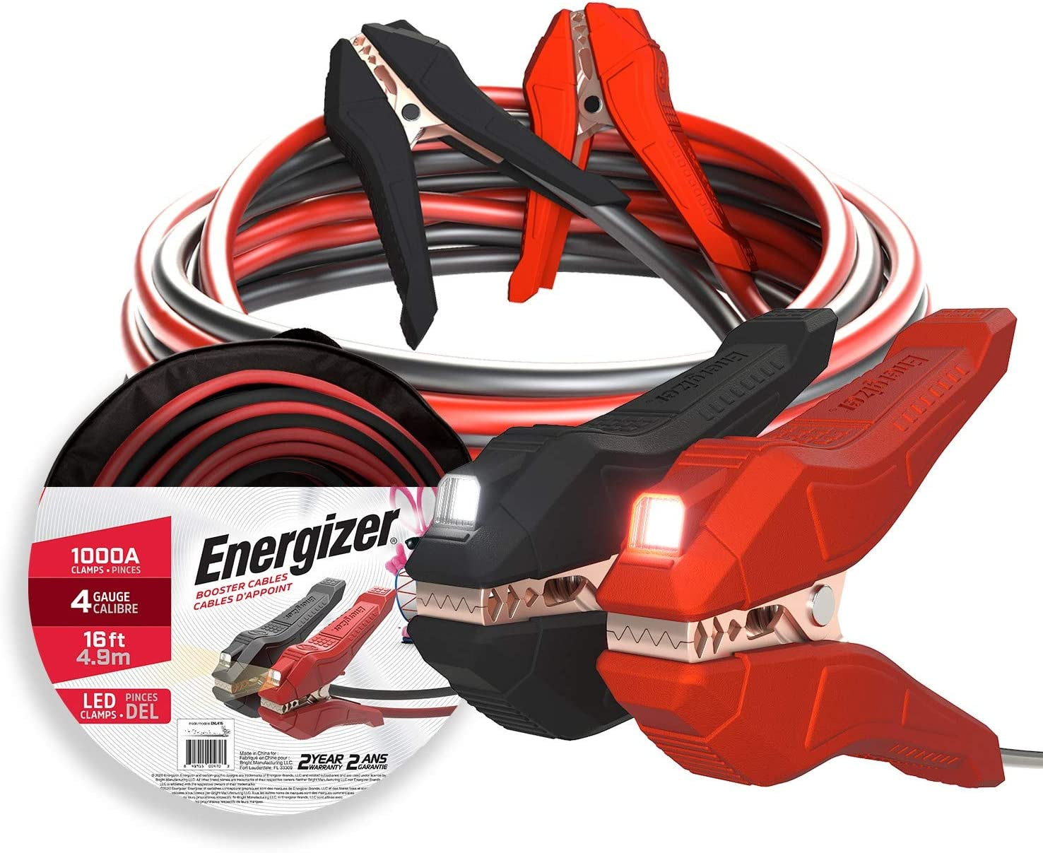 Jumper Cables for Car Battery with Built-In LED Lights, Heavy Duty Automotive Booster Cables for Jump Starting Dead or Weak Batteries - Carrying Bag Included (16-Feet (4-Gauge)