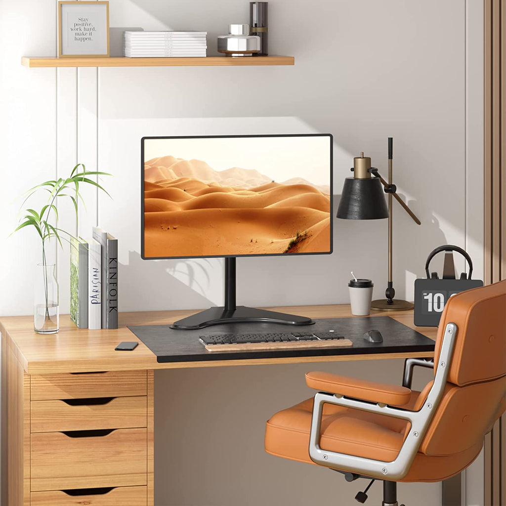 Single Monitor Stand for 13-32 Inch Computer Screens, Freestanding Single Monitors Arm Desk Mount, Universal VESA Monitor Mount 75X75/100X100Mm, Adjustable Height and Angle, (MF001), Black