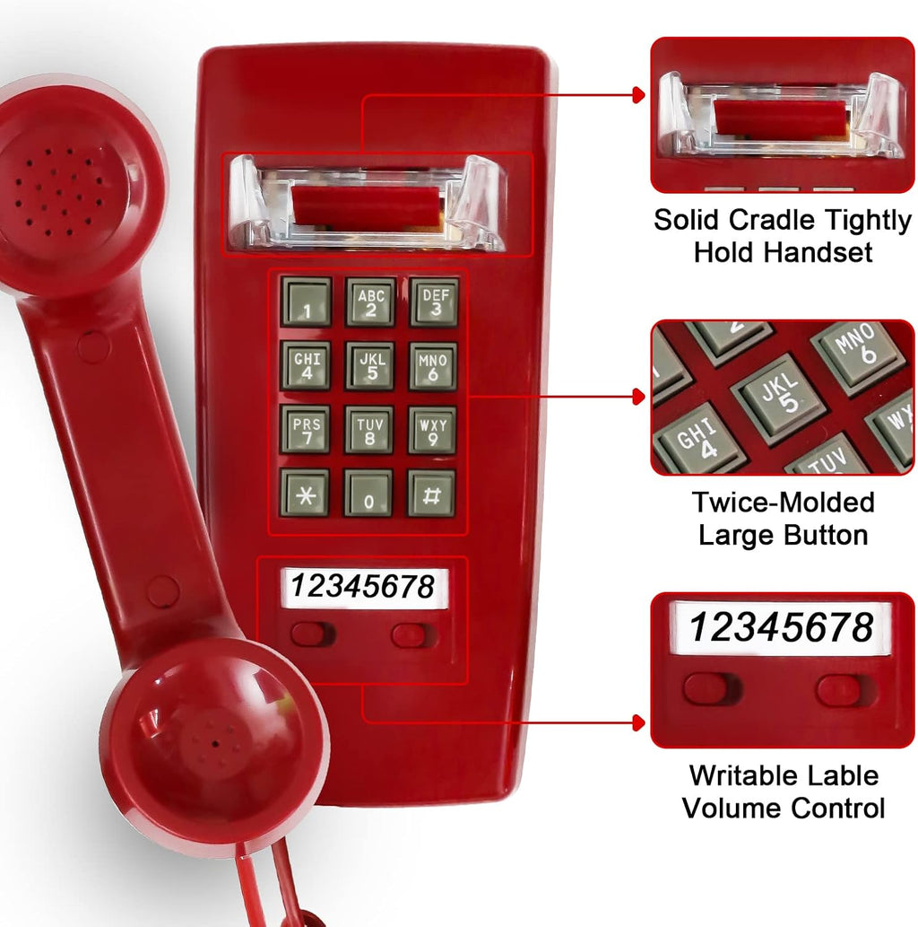 Retro Wall Mount Phone with Loud Mechanical Ringer Vintage Wall Phones for Landl