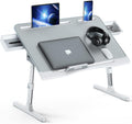 Laptop Bed Tray Desk, Foldable and Adjustable Lap Table with Heights and Angles, Upgraded-Sturdy Laptop Lap Desk for Bed/Sofa/Couch/Floor (2 Drawers, Grey)