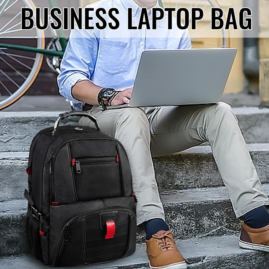 Large Backpack for Men, Extra Large Laptop Backpacks for Men Women, Water Resistant Travel Backpack Airline Approved Business Work Bag with USB Charging Port Fits 17 Inch Computer, Black