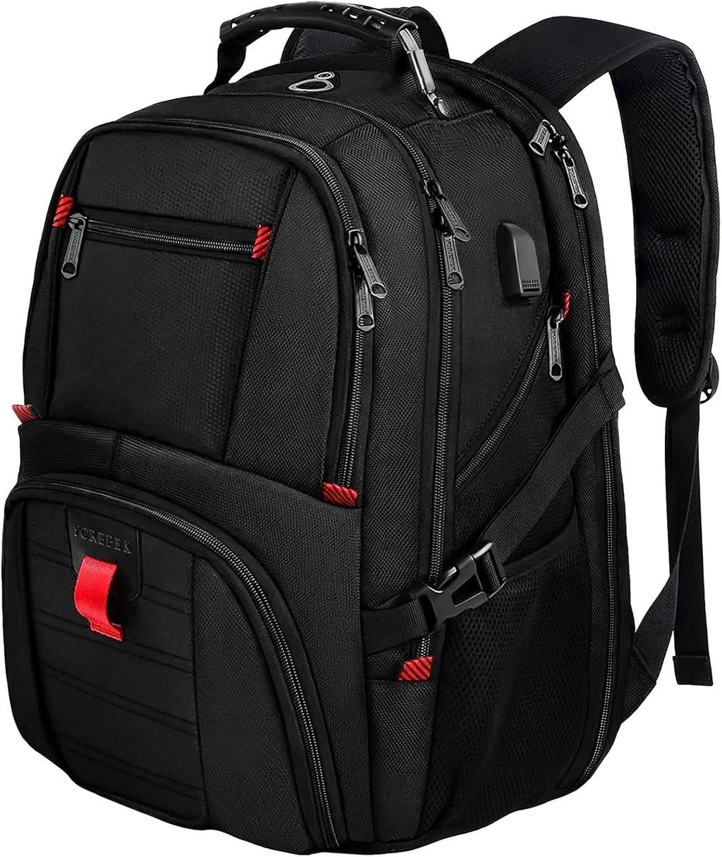 Large Backpack for Men, Extra Large Laptop Backpacks for Men Women, Water Resistant Travel Backpack Airline Approved Business Work Bag with USB Charging Port Fits 17 Inch Computer, Black