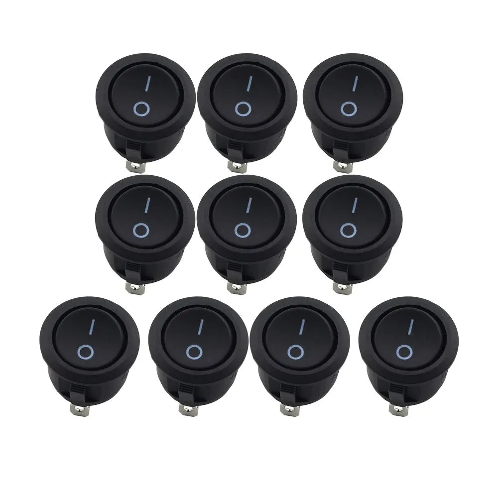 10Pcs SPST Snap-In On-Off 2 Pin round Snap Rocker Boat Switch Black AC 250V 6A 125V 10A for Household Appliances Replacement