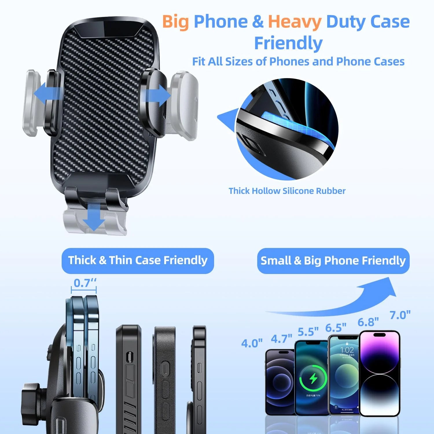 Universal Car Phone Holder Upgraded 360° Rotatable for Dashboard, Windshield & Air Vent Mount for 4.0"-7.0" Phones (Iphone, Google Pixel, Samsung Galaxy, Motorola,Etc)