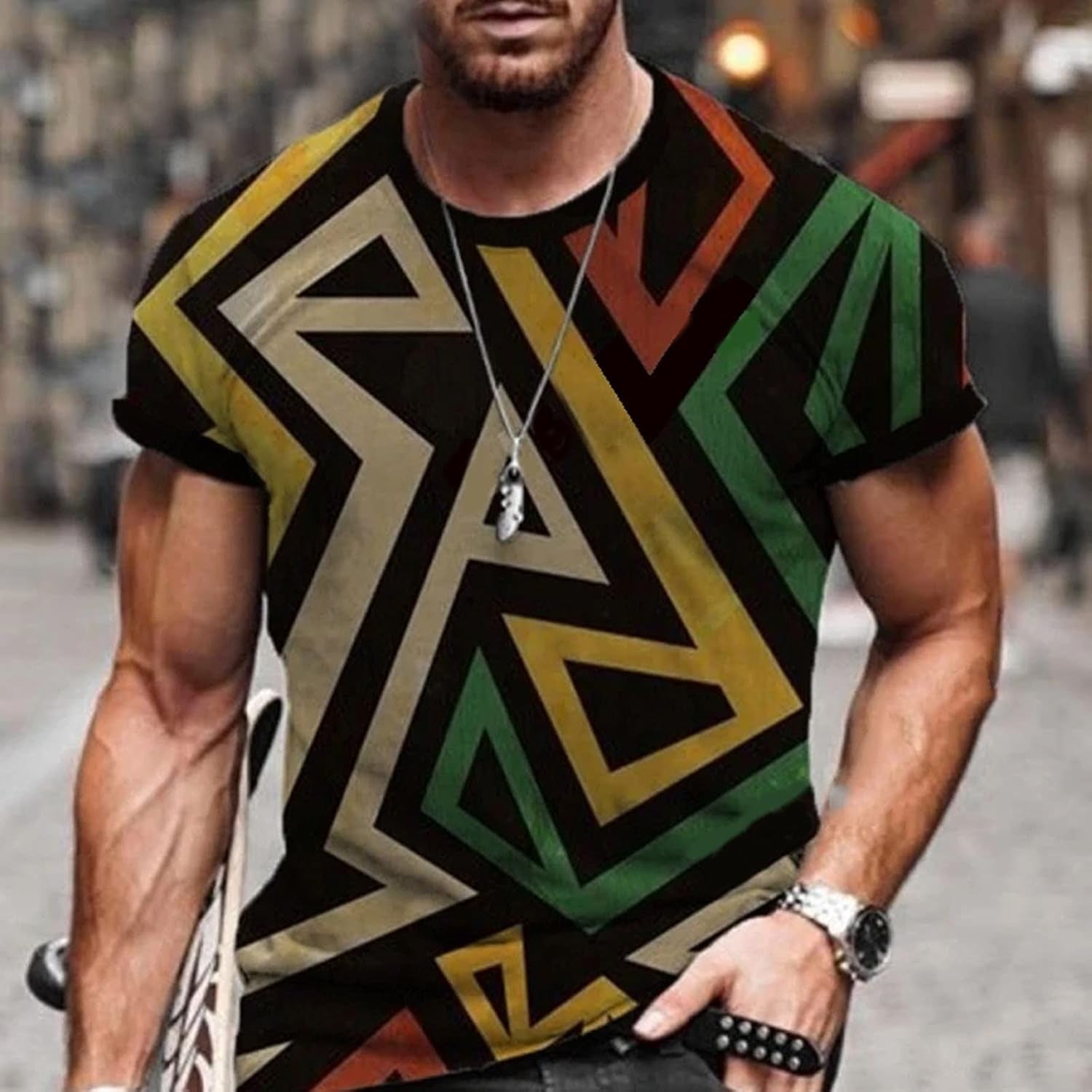 Mens 3D Graphic Shirts Vintage Damask Printed Tshirt Summer Short Sleeve Casual Crewneck Graphic Tees plus Size S-5XL Green