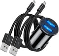 Iphone Car Charger Apple Certified, USB a Fast Car Charging Cable for Iphone 14 Pro Max/14/13 Pro/13/12 Mini/11 Pro/Xs/X/8 Plus/7/6/5S/Se, Dual Port USB Adapter Cigarette Lighter and Lightning Cord
