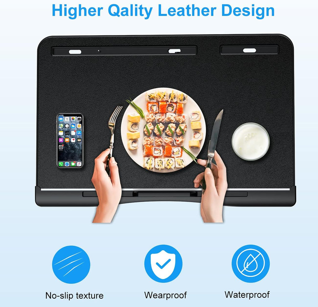 Laptop Bed Tray Desk, Adjustable PVC Leather Bed Table, Portable Laptop Stand with Foldable Legs for Bed Sofa Couch Floor (No Drawer,Black)